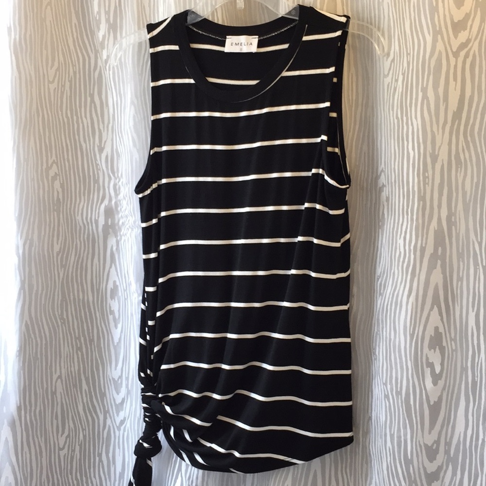 Striped b&w tank with side tie detail